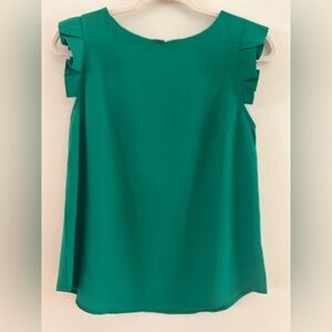 Monteau Green Ruffle Sleeve Blouse, Size Small